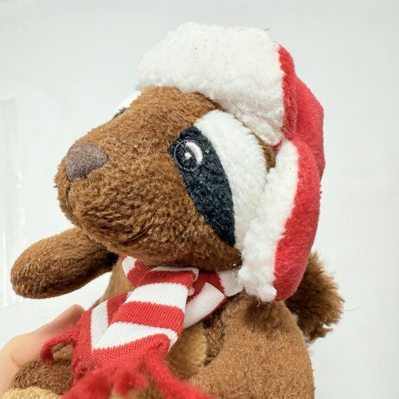 Sears Raccoon Reginald Christmas Plush Toy Winter Scarf Hat Earmuffs Sit Shelf - Picture 11 of 12